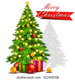 easy to edit vector illustration of decorated pine tree for Merry Christmas holiday celebration