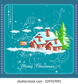 easy to edit vector illustration of decorated snow house with tree for Merry Christmas holiday celebration