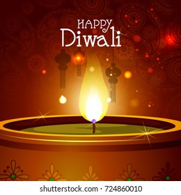 easy to edit vector illustration of decorated diya for Happy Diwali holiday background