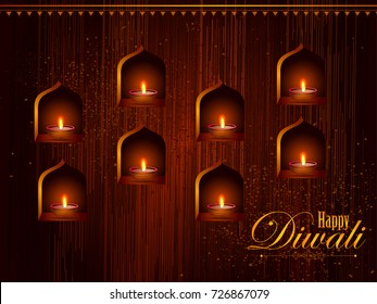 easy to edit vector illustration of decorated diya for Happy Diwali holiday background