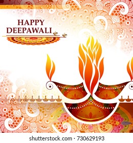 easy to edit vector illustration of decorated diya for Happy Diwali holiday background