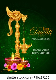 easy to edit vector illustration of decorated diya for Happy Diwali holiday background
