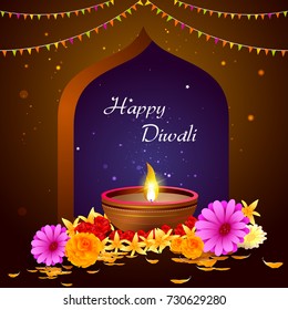 easy to edit vector illustration of decorated diya for Happy Diwali holiday background