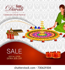 easy to edit vector illustration of decorated diya for Happy Diwali holiday background