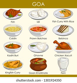 Easy To Edit Vector Illustration Of Delicious Traditional Food Of Goa India