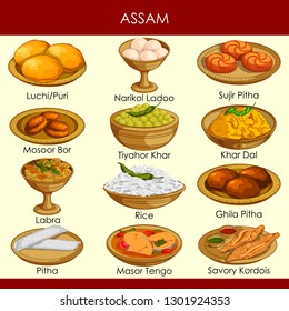 easy to edit vector illustration of delicious traditional food of Assam India