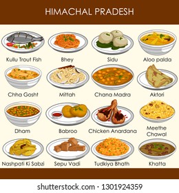 easy to edit vector illustration of delicious traditional food of Himachal Pradesh India