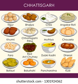 easy to edit vector illustration of delicious traditional food of Chhattisgarh India