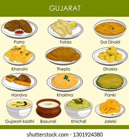 easy to edit vector illustration of delicious traditional food of Gujarat India