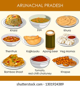 fácil de editar ilustración vectorial de la deliciosa comida tradicional de Arunachal Pradesh India