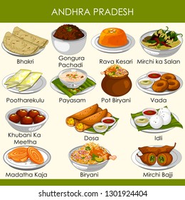 easy to edit vector illustration of delicious traditional food of Andhra Pradesh India