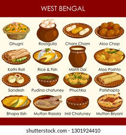 easy to edit vector illustration of delicious traditional food of West Bengal India