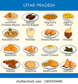 easy to edit vector illustration of delicious traditional food of Uttar Pradesh India