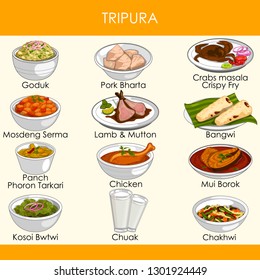 easy to edit vector illustration of delicious traditional food of Tripura India