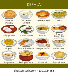 easy to edit vector illustration of delicious traditional food of Kerala India