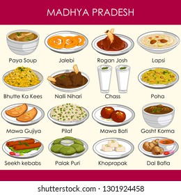 easy to edit vector illustration of delicious traditional food of Madhya Pradesh India