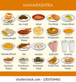 easy to edit vector illustration of delicious traditional food of Maharashtra India