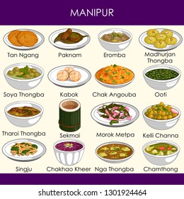 easy to edit vector illustration of delicious traditional food of Manipur India