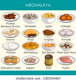 easy to edit vector illustration of delicious traditional food of Meghalaya India