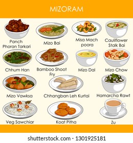 fácil de editar ilustración vectorial de la deliciosa comida tradicional de Mizoram India