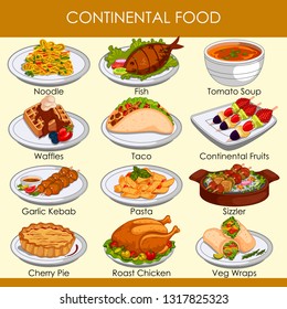 easy to edit vector illustration of delicious Continental Food