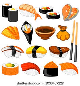 easy to edit vector illustration of different variety of Sushi Oriental food