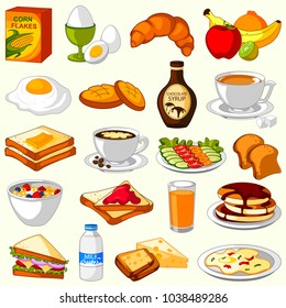 easy to edit vector illustration of different variety of Breakfast food item menu