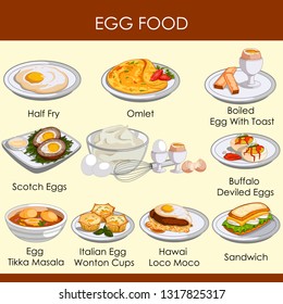 easy to edit vector illustration of different variety of food made of Egg