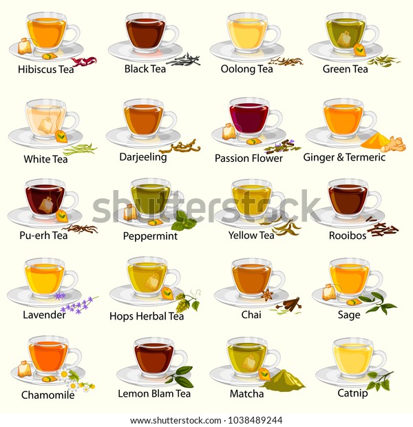 easy to edit vector illustration of\
different variety of herbal and medicinal\
Tea