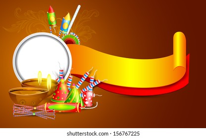 easy to edit vector illustration of Diwali banner with diya and firecracker