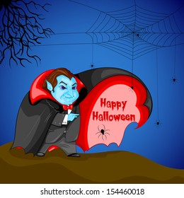 easy to edit vector illustration of Dracula wishing Happy Halloween