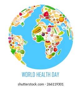 easy to edit vector illustration of Earth made of healthy food