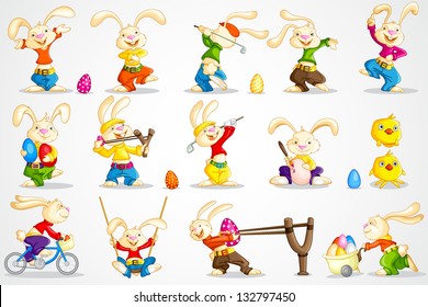 easy to edit vector illustration of Easter bunny in different pose