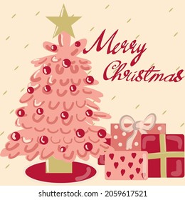 Easy to edit vector illustration of elf with Christmas celebration. Merry Chritmas tree elegant luxury design with balls