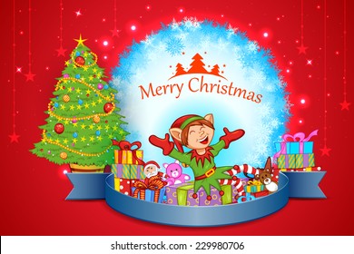 easy to edit vector illustration of elf with Christmas celebration