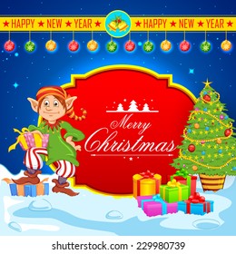 easy to edit vector illustration of elf celebrating merry Christmas