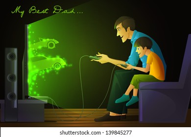 easy to edit vector illustration of father and son playing car race  on Father's Day