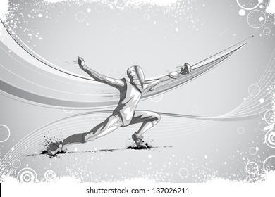 easy to edit vector illustration of fencer attacking with rapier foil