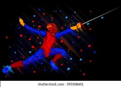 easy to edit vector illustration of fencer attacking with Foil