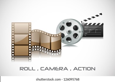 easy to edit vector illustration of film reel and clapper board