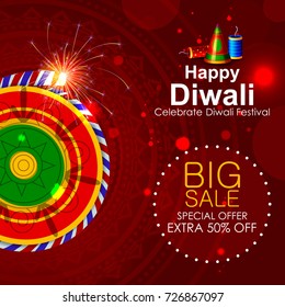 easy to edit vector illustration of firecracker on Happy Diwali shopping sale offer