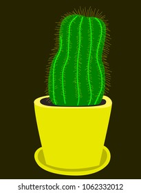 easy to edit vector illustration Flat drawing of a cactus. Cactus in a yellow pot. Houseplant. Gardening. Isolated, black. vector