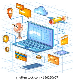 easy to edit vector illustration of Flat style 3D Isometric view of Cloud Computing Network