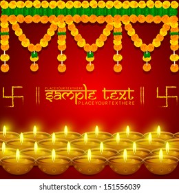 easy to edit vector illustration of flower toran with diya in festival