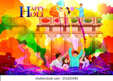 easy to edit vector illustration of friends enjoying Holi