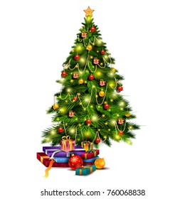 easy to edit vector illustration of Gift Box and beautiful decoration for Happy New Year and Merry Christmas greeting