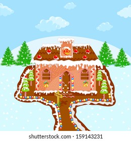 easy to edit vector illustration of gingerbread house for Christmas