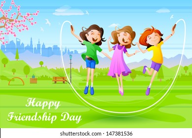 easy to edit vector illustration of girls celebrating Friendship Day