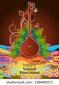 easy to edit vector illustration of Goddess Saraswati for Vasant Panchami Puja of India