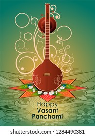 easy to edit vector illustration of Goddess Saraswati for Vasant Panchami Puja of India